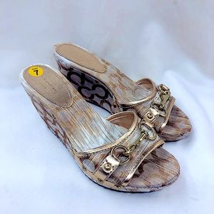 Coach Natala Gold and Cream Sandle Wedge size 7